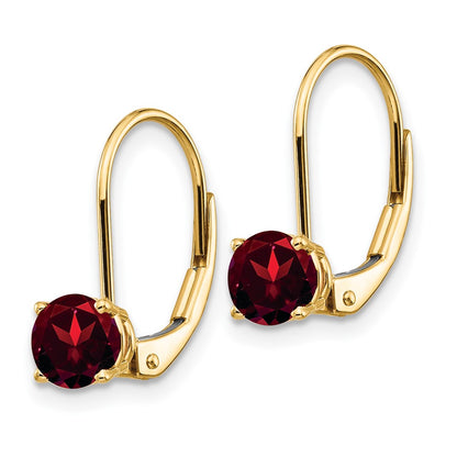 14k Yellow Gold 5mm Garnet Leverback Earrings