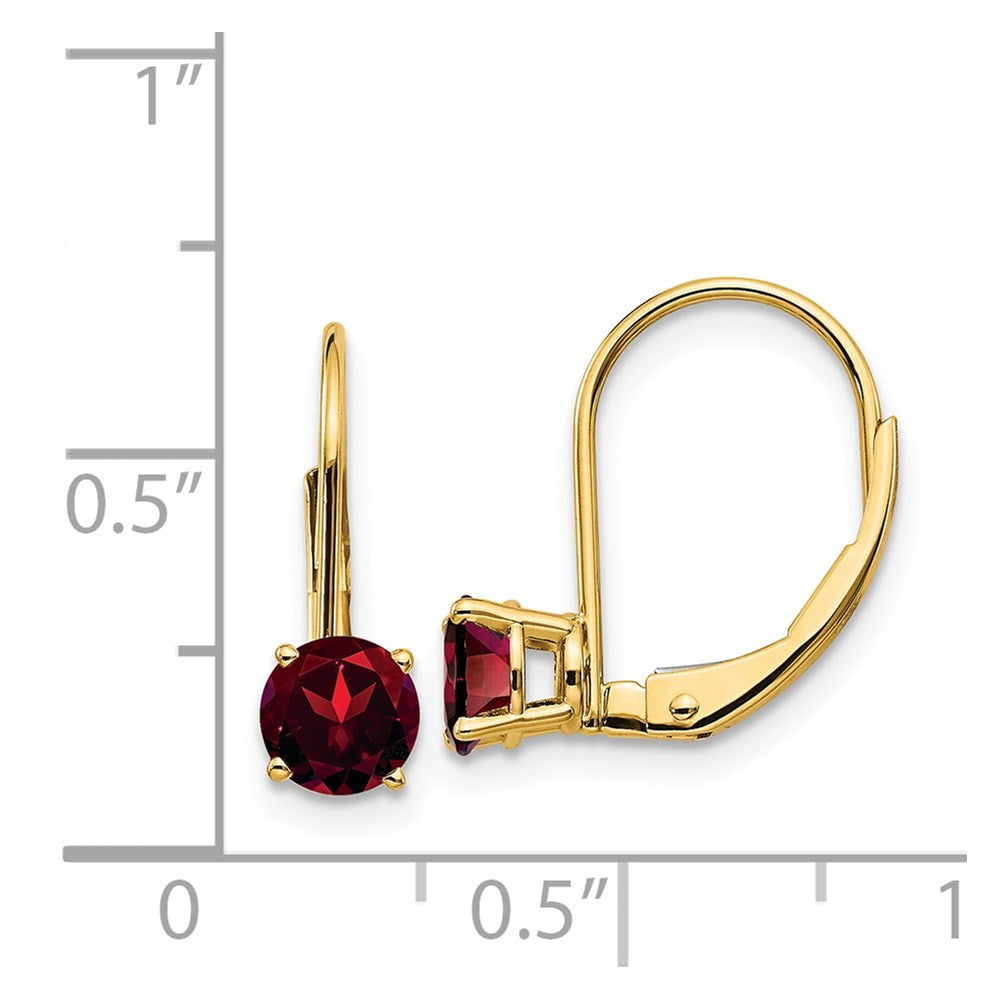 14k Yellow Gold 5mm Garnet Leverback Earrings
