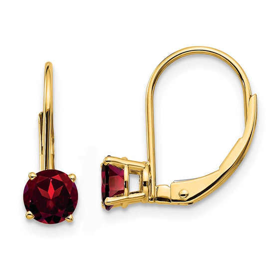 14k Yellow Gold 5mm Garnet Leverback Earrings