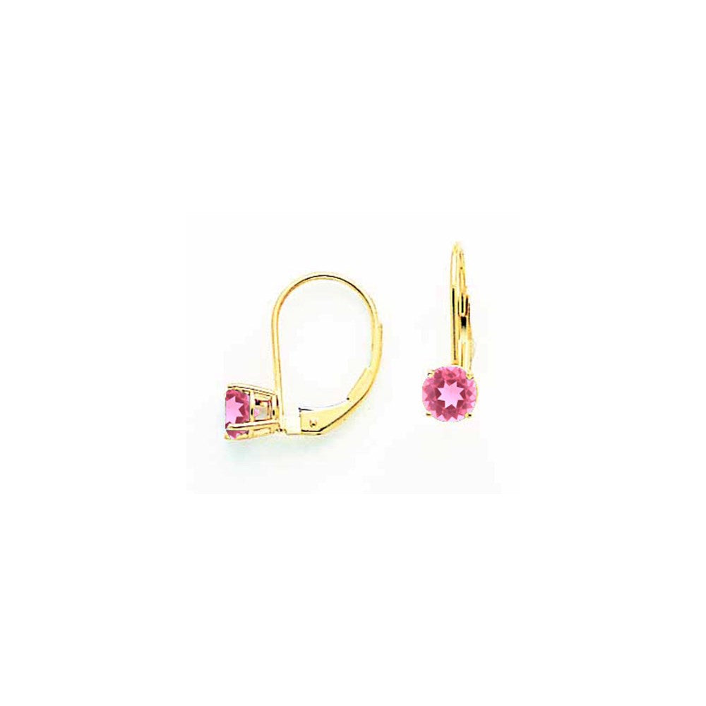 14k Yellow Gold 5mm Pink Tourmaline leverback earring