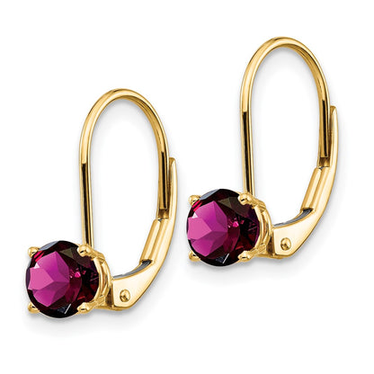 14k Yellow Gold 5mm Rhodolite Garnet Leverback Earrings