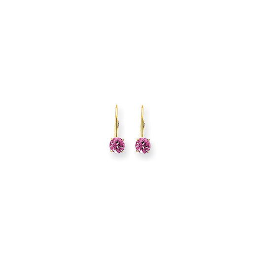 14k Yellow Gold 5mm Pink Sapphire leverback Earrings