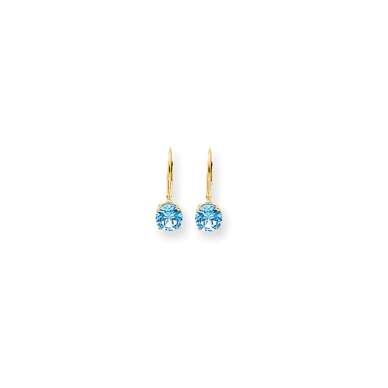 14k Yellow Gold 6mm Blue Topaz Checker leverback Earrings