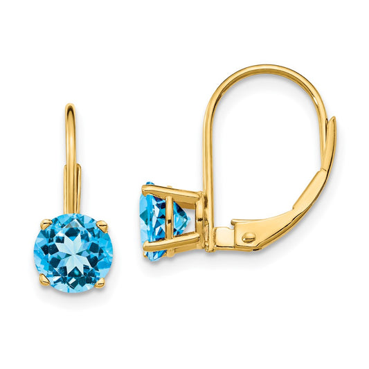 14k Yellow Gold 6mm Blue Topaz Leverback Earrings