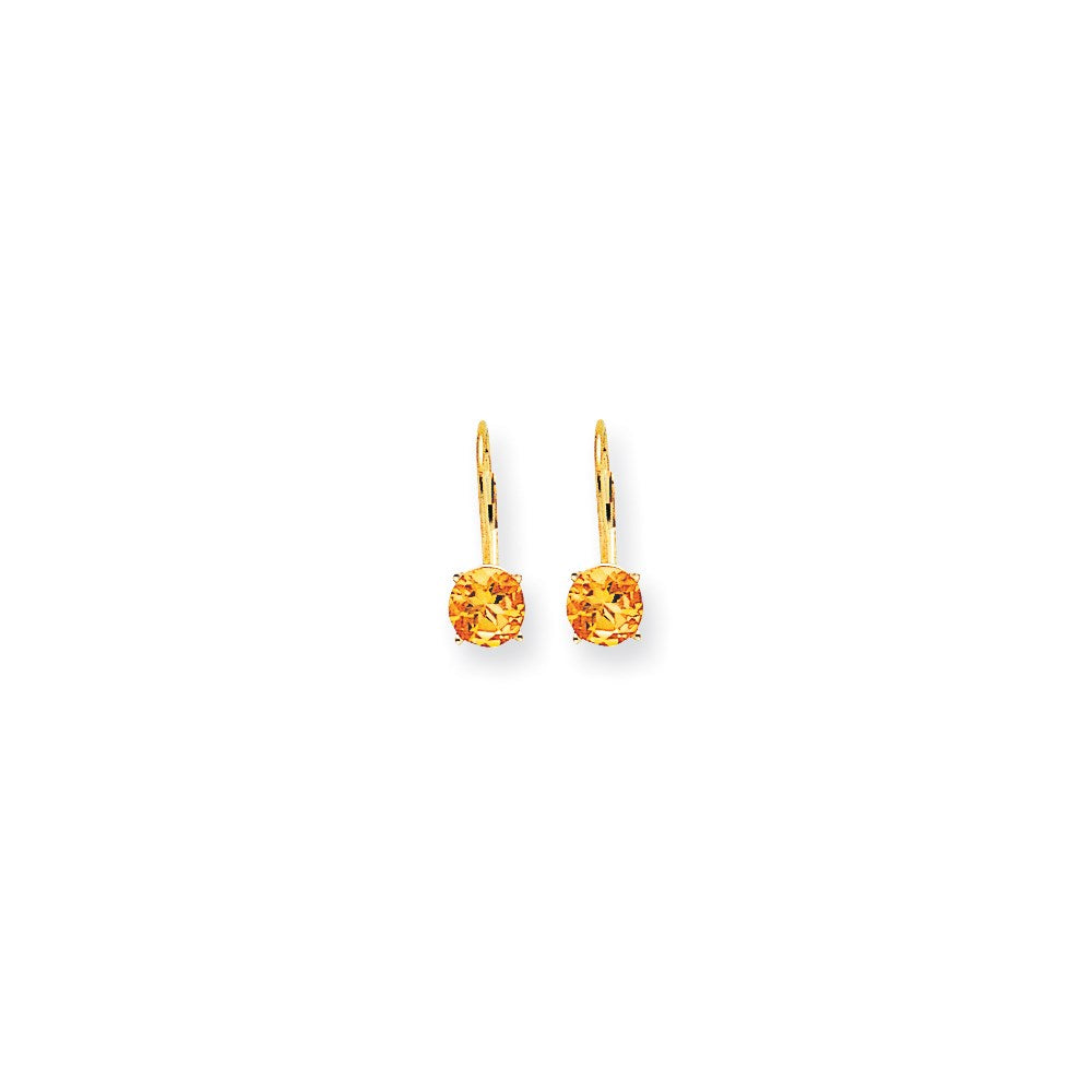 14k Yellow Gold 6mm Citrine Checker leverback Earrings