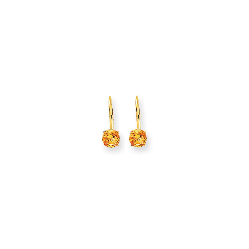 14k Yellow Gold 6mm Citrine Checker leverback Earrings