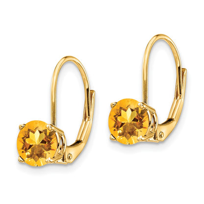 14k Yellow Gold 6mm Citrine Leverback Earrings