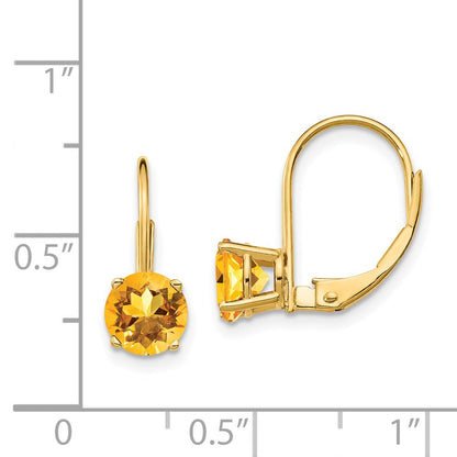14k Yellow Gold 6mm Citrine Leverback Earrings