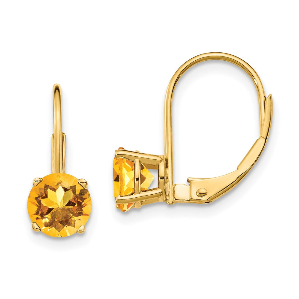 14k Yellow Gold 6mm Citrine Leverback Earrings