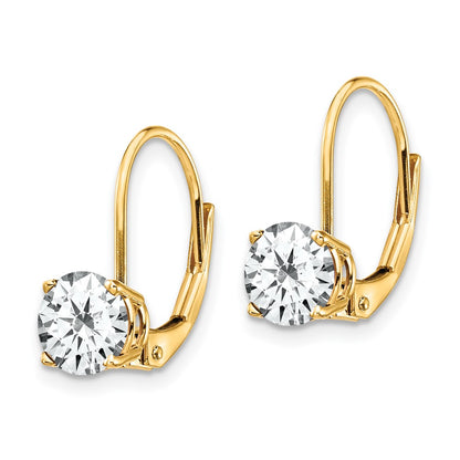 14k Yellow Gold 6mm Cubic Zirconia Leverback Earrings