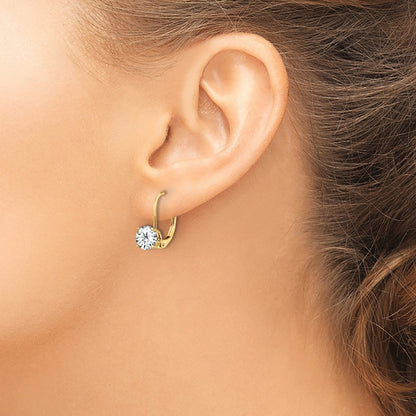 14k Yellow Gold 6mm Cubic Zirconia Leverback Earrings