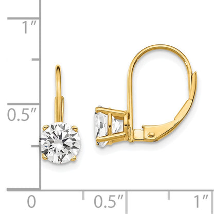 14k Yellow Gold 6mm Cubic Zirconia Leverback Earrings