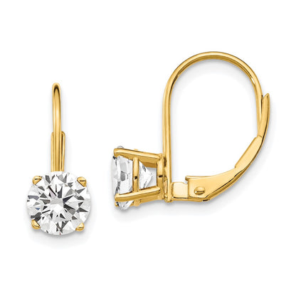14k Yellow Gold 6mm Cubic Zirconia Leverback Earrings