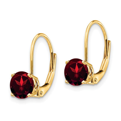 14k Yellow Gold 6mm Garnet Leverback Earrings