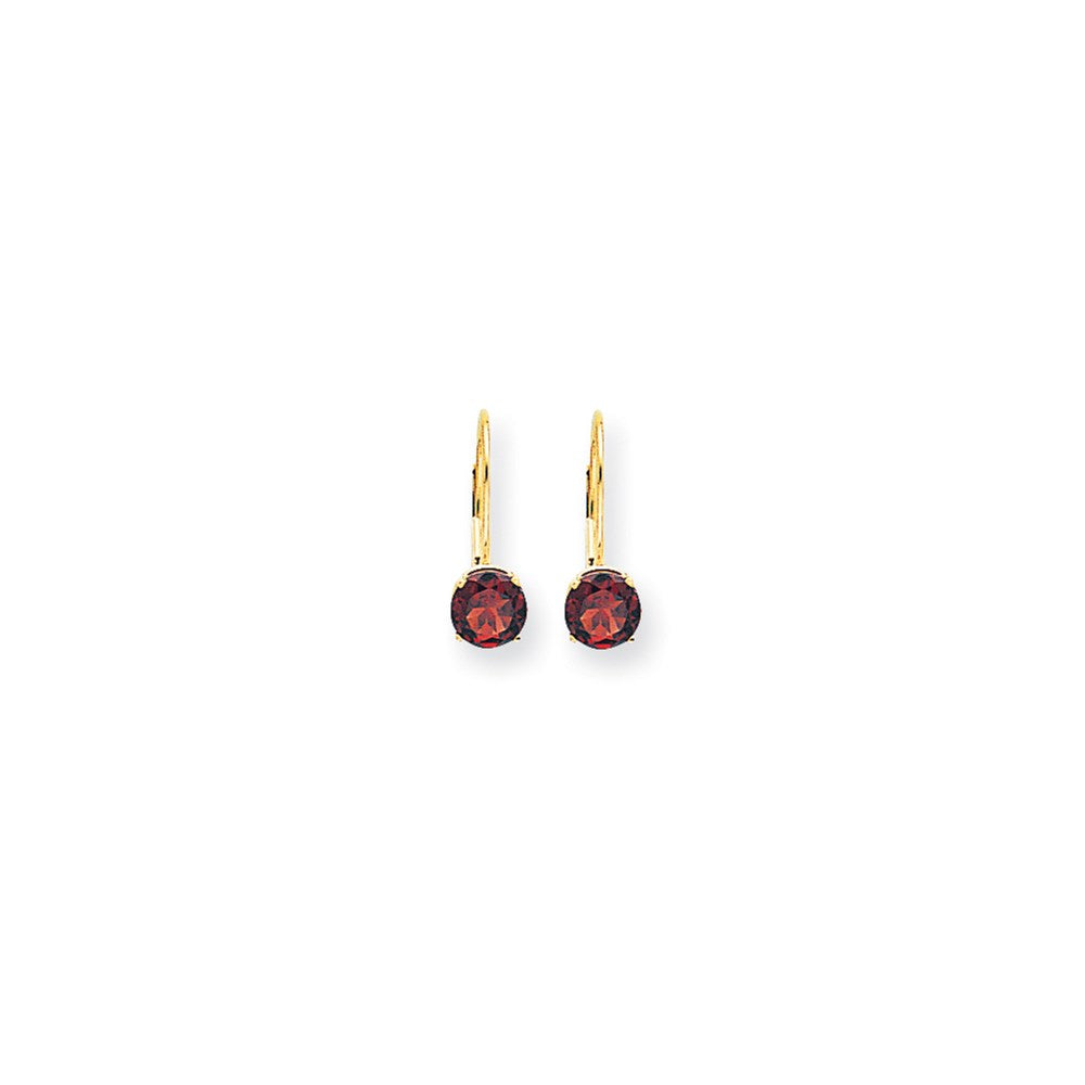 14k Yellow Gold 6mm Garnet Checker leverback Earrings