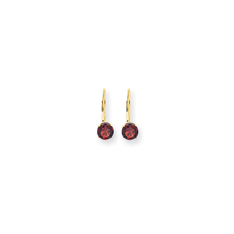 14k Yellow Gold 6mm Garnet Checker leverback Earrings