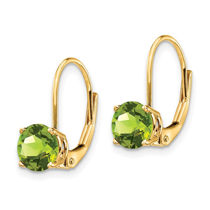 14k Yellow Gold 6mm Peridot Leverback Earrings