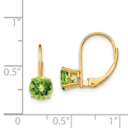 14k Yellow Gold 6mm Peridot Leverback Earrings