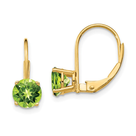 14k Yellow Gold 6mm Peridot Leverback Earrings