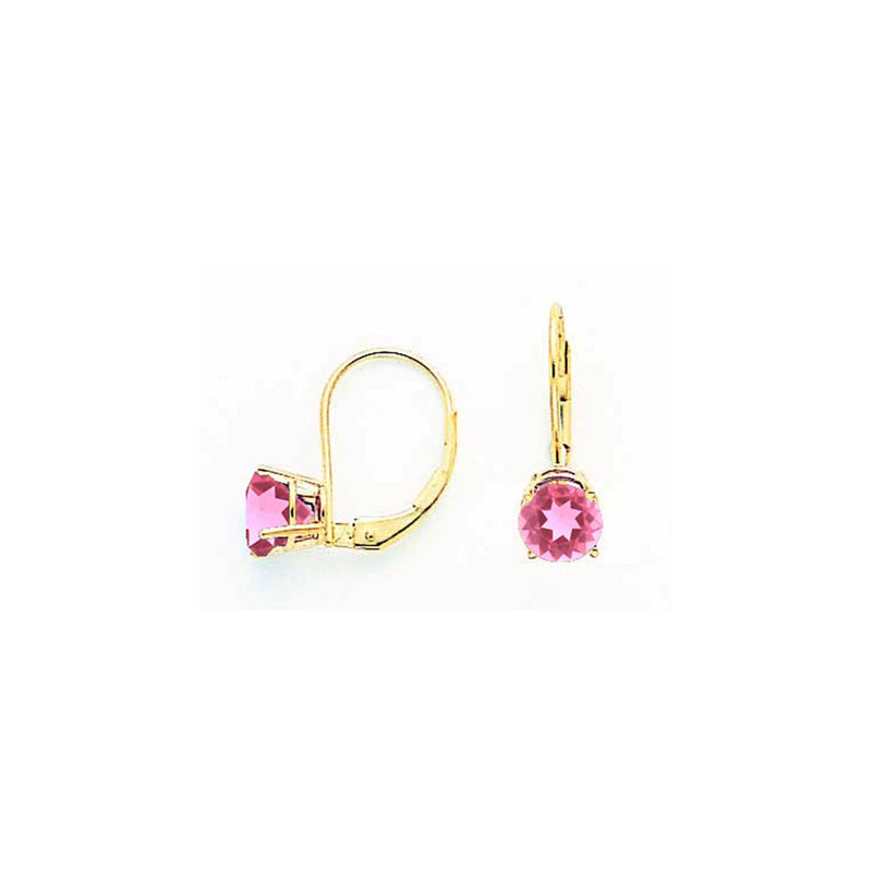 14k Yellow Gold 6mm Pink Tourmaline leverback earring