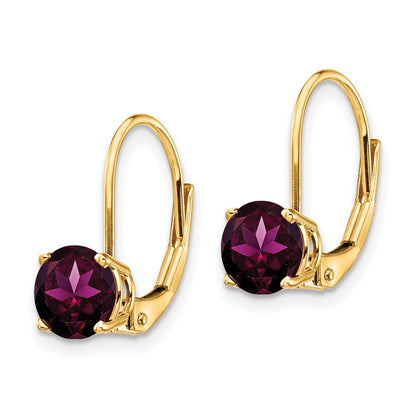 14k Yellow Gold 6mm Rhodolite Garnet Leverback Earrings