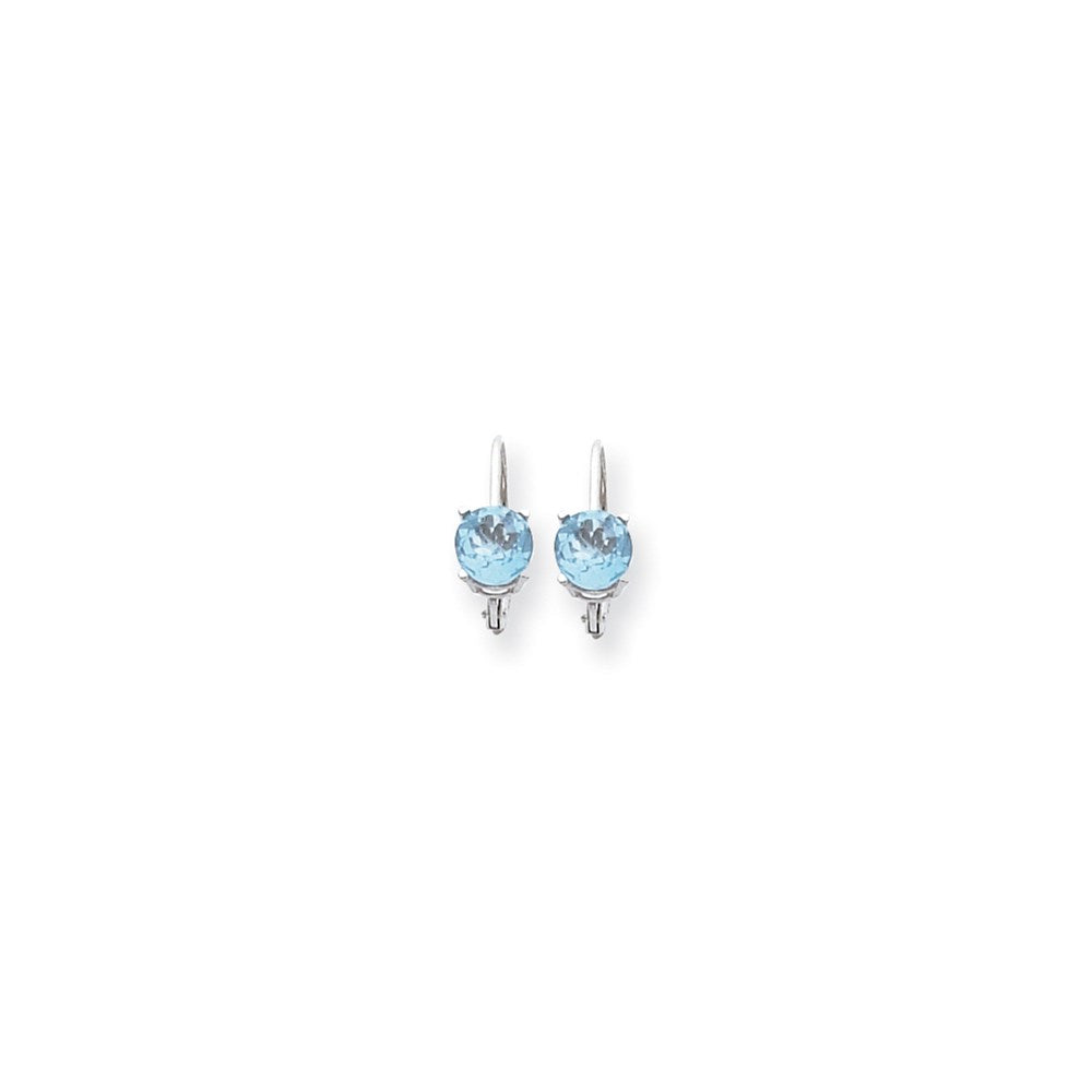 14k White Gold 6mm Blue Topaz Checker leverback Earrings
