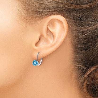14k White Gold 6mm Blue Topaz Leverback Earrings