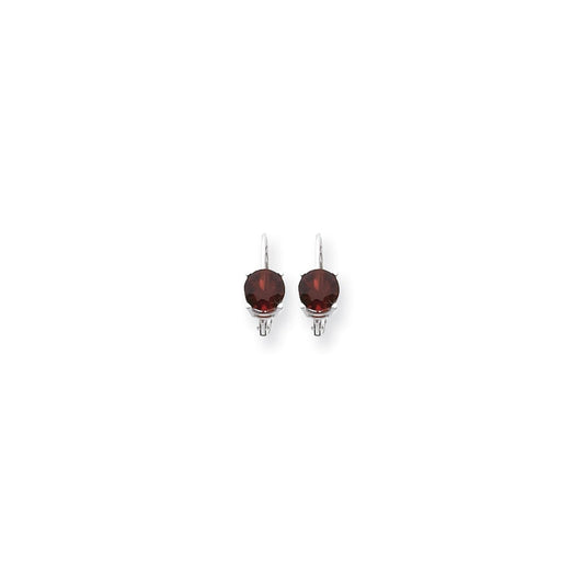 14k White Gold 6mm Garnet Checker leverback Earrings