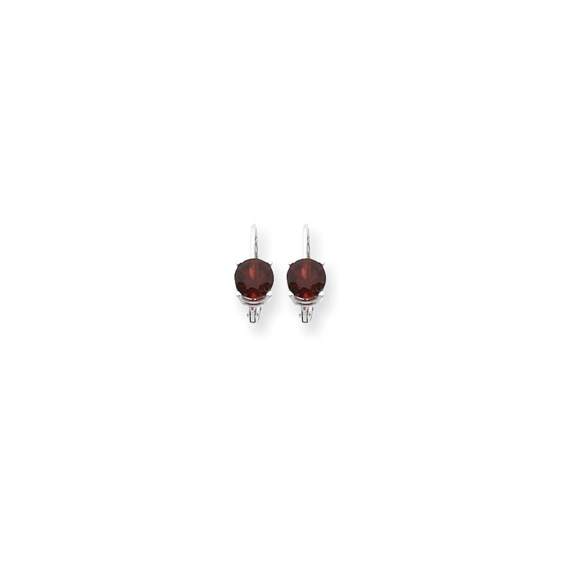 14k White Gold 6mm Garnet Checker leverback Earrings