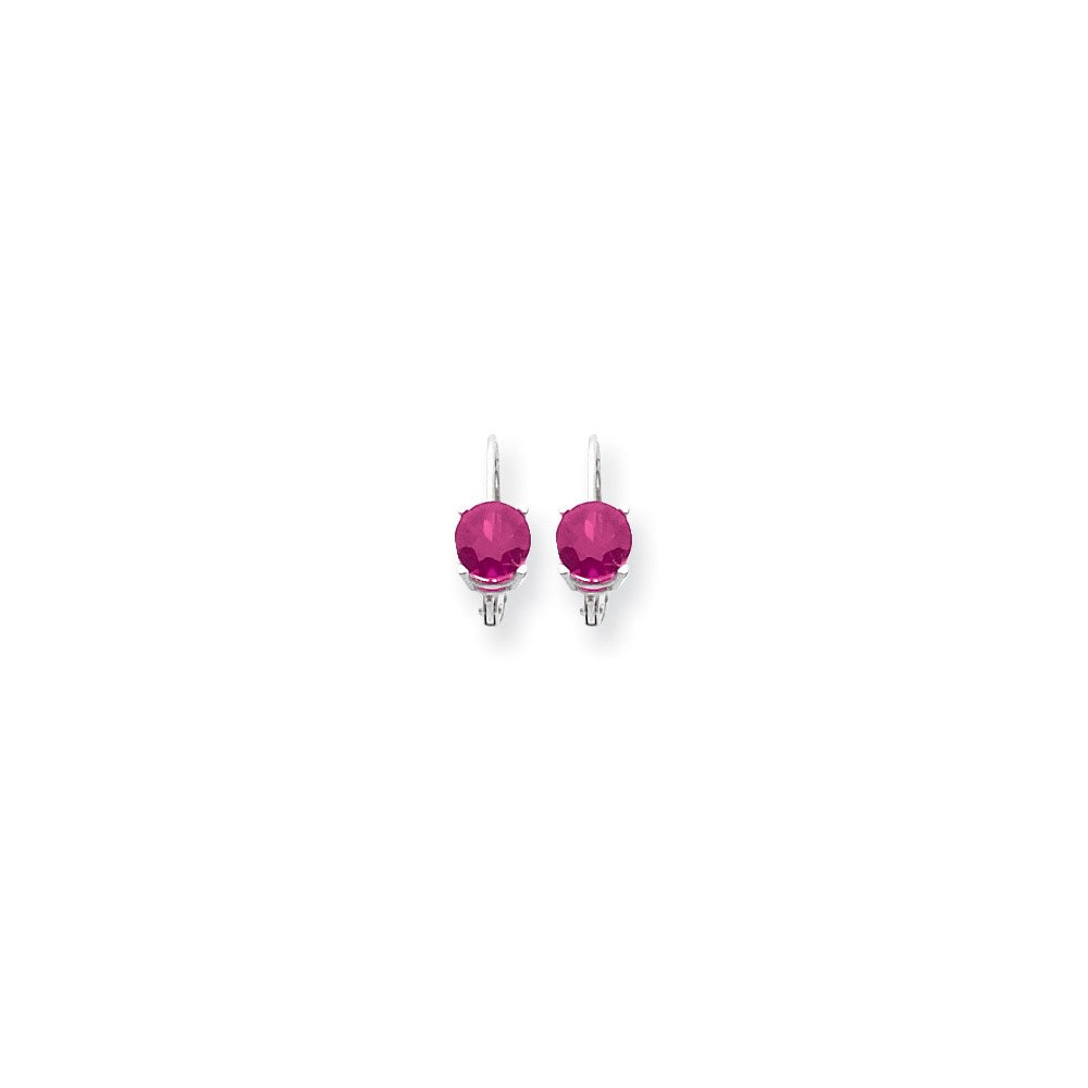 14k White Gold 6mm Pink Tourmaline leverback earring