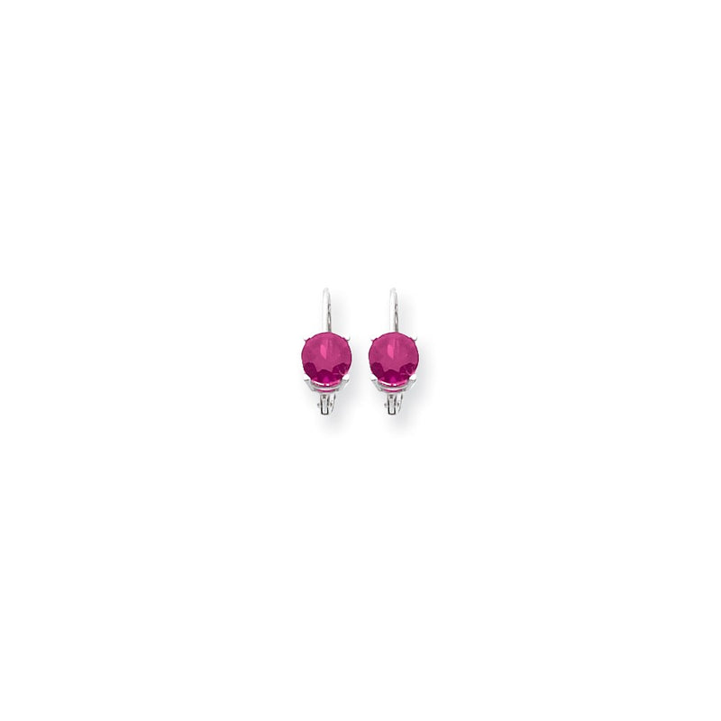 14k White Gold 6mm Pink Tourmaline leverback earring