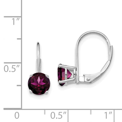 14k White Gold 6mm Rhodolite Garnet Leverback Earrings