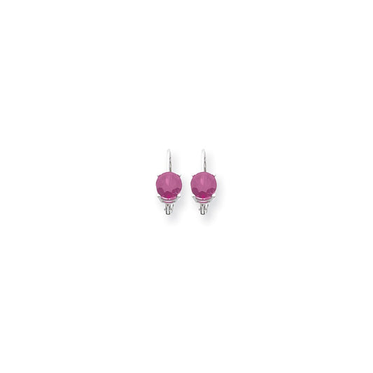 14k White Gold 6mm Pink Sapphire leverback Earrings