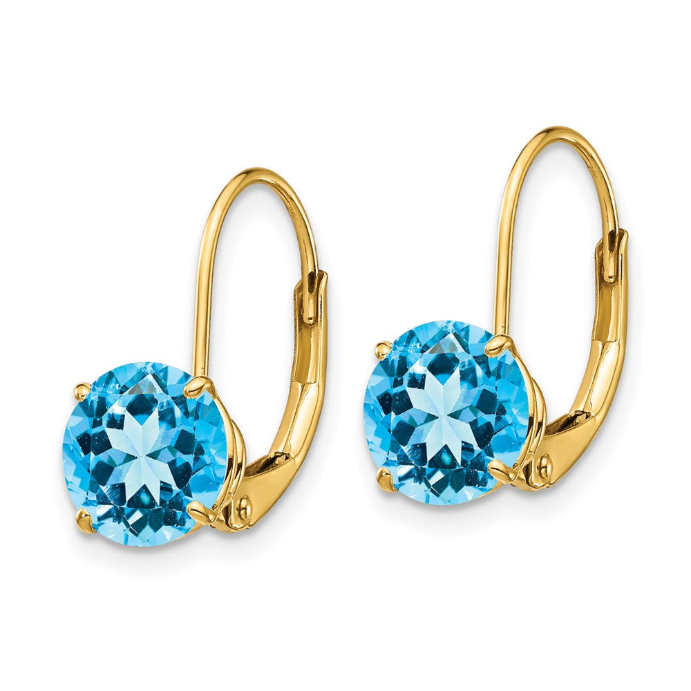 14k Yellow Gold 7mm Blue Topaz Leverback Earrings