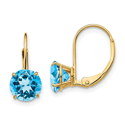 14k Yellow Gold 7mm Blue Topaz Leverback Earrings