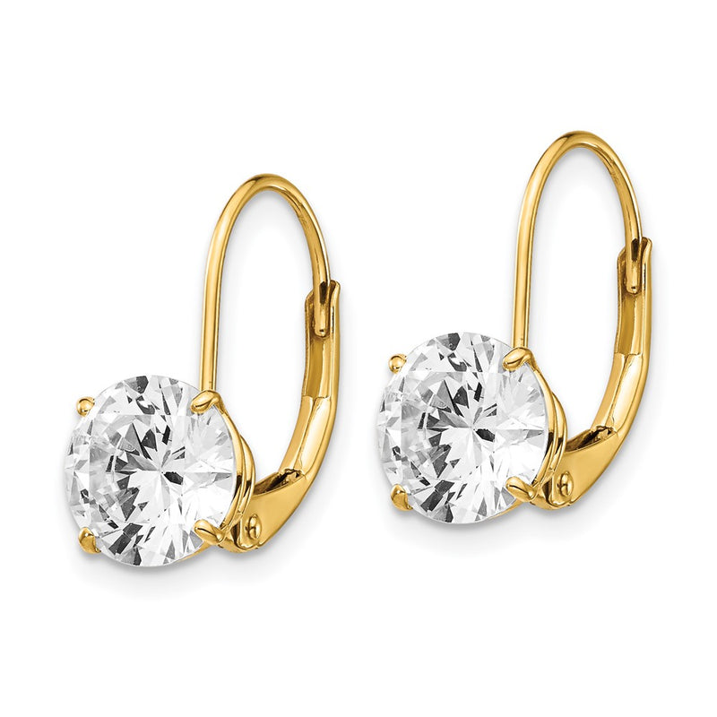 14k Yellow Gold 7mm Cubic Zirconia Leverback Earrings