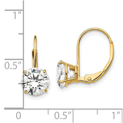 14k Yellow Gold 7mm Cubic Zirconia Leverback Earrings