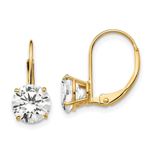 14k Yellow Gold 7mm Cubic Zirconia Leverback Earrings
