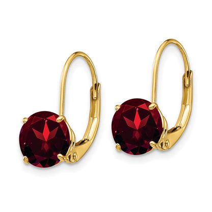 14k Yellow Gold Garnet Round Leverback Earrings