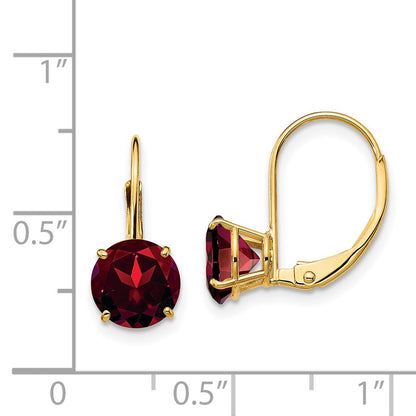 14k Yellow Gold Garnet Round Leverback Earrings