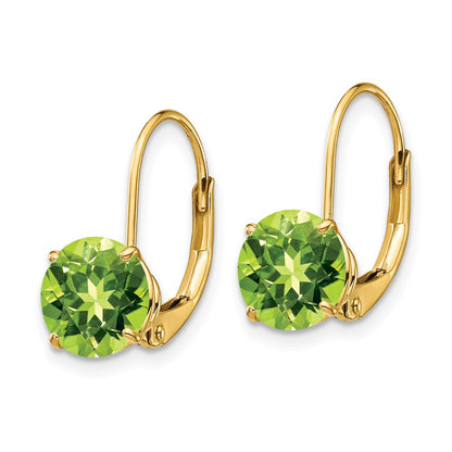 14k Yellow Gold 7mm Peridot Leverback Earrings