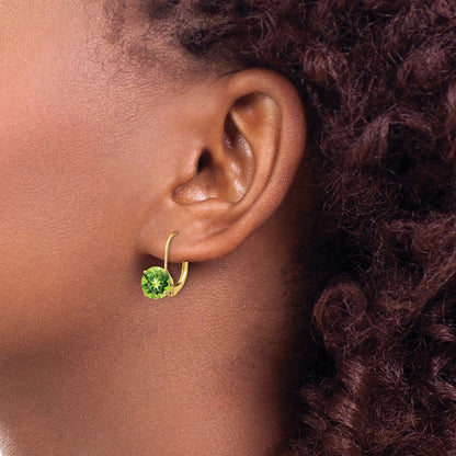 14k Yellow Gold 7mm Peridot Leverback Earrings
