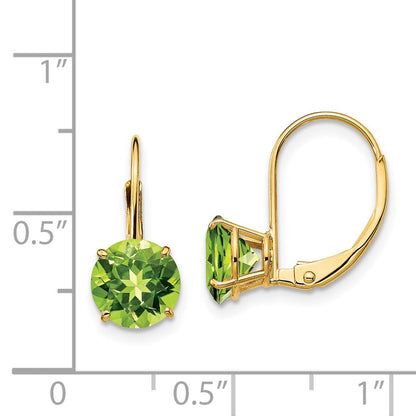 14k Yellow Gold 7mm Peridot Leverback Earrings