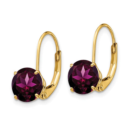 14k Yellow Gold 7mm Rhodolite Garnet Leverback Earrings