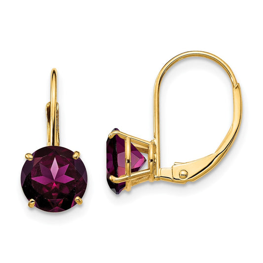 14k Yellow Gold 7mm Rhodolite Garnet Leverback Earrings