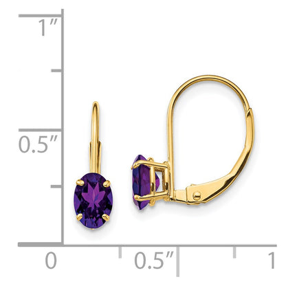 14k Yellow Gold 6x4mm Oval Amethyst Leverback Earrings