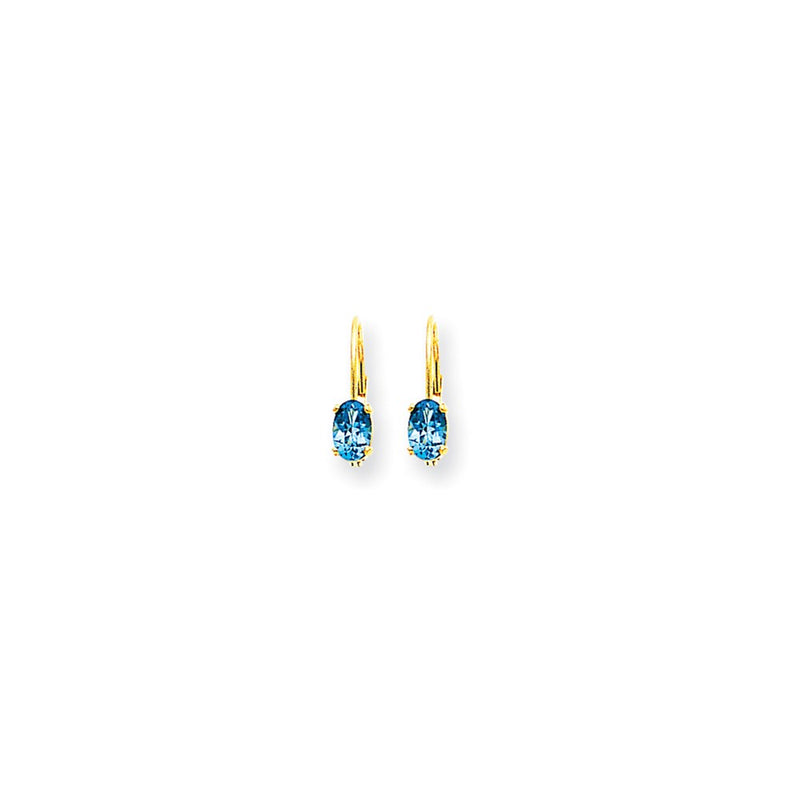 14k Yellow Gold 6x4mm Oval Blue Topaz Checker leverback Earrings