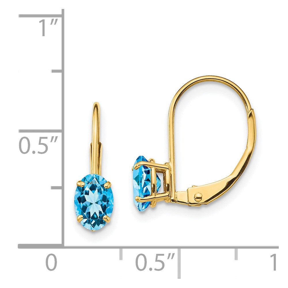 14k Yellow Gold 6x4mm Oval Blue Topaz Leverback Earrings