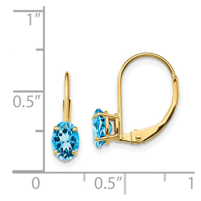 14k Yellow Gold 6x4mm Oval Blue Topaz Leverback Earrings