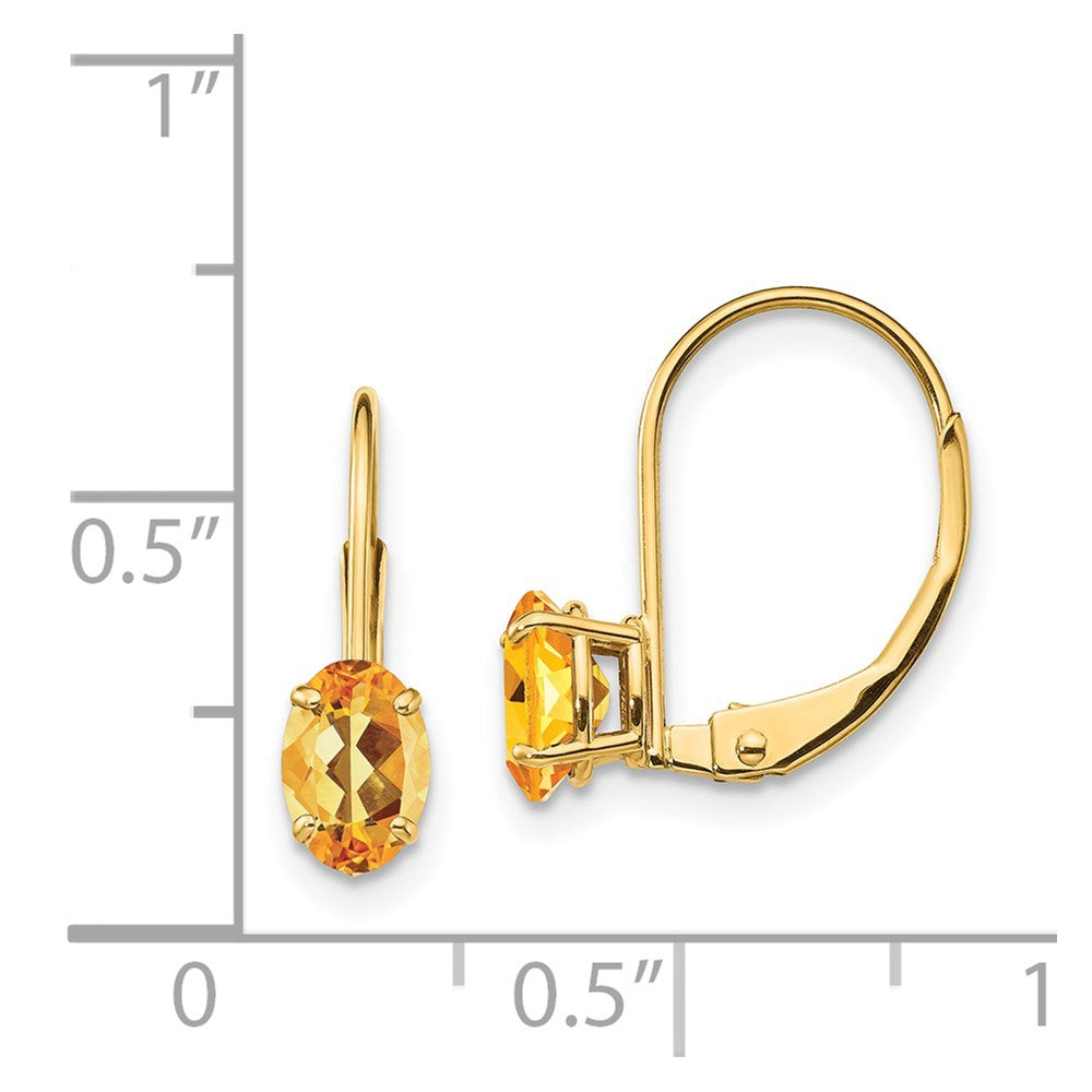 14k Yellow Gold 6x4mm Oval Citrine Leverback Earrings